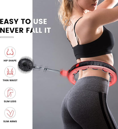 Smart Weighted Fitness Hoop for Adults Weight Loss Exercise Hoop, 2 in 1 Abdomen Massage Circle, Non-Fall Design with 16 Detachable Knots Timer and Adjustable Auto-Spinning Ball